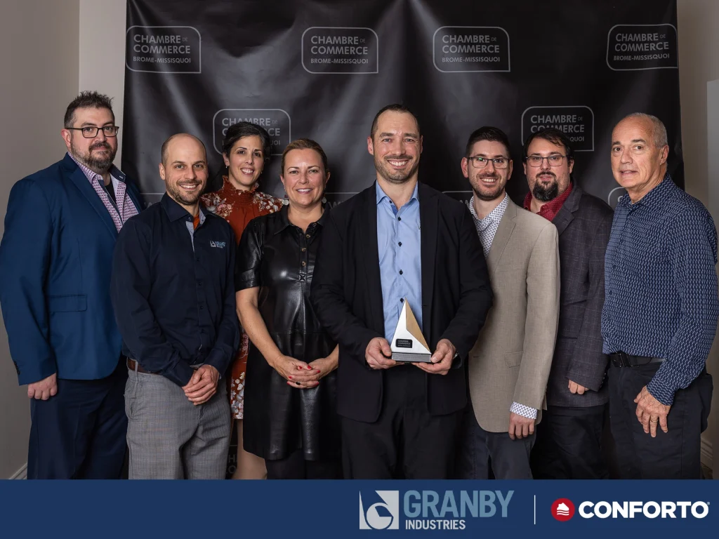 Granby Industries – Conforto team celebrating their Industrial Production and Distribution Award at the Brome-Missisquoi Chamber of Commerce Excellence Gala.